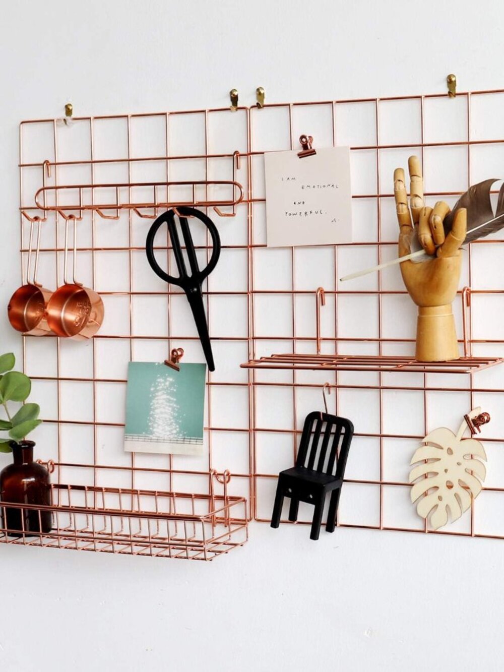 Wall Grid Panel for Photo Display,Wall Storage Organizer ,5 Metal Clips & 3 S Ho